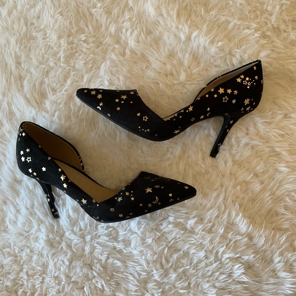 Old Navy Shoes - Black Suede Heels with stars and moons gold design